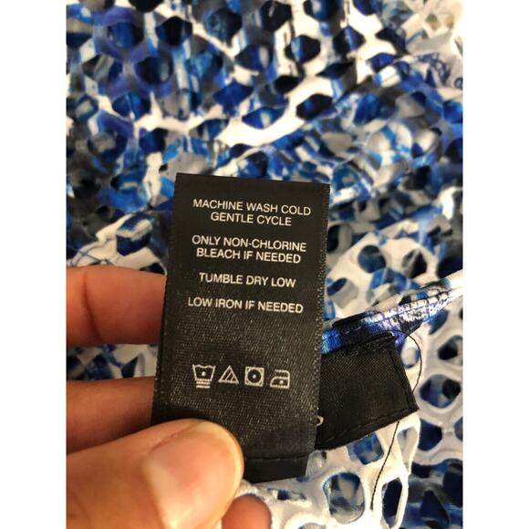 Ali Miles Blue White Abstract Mesh Overlay Tunic Top XL Beach Resort Wear Travel - Picture 16 of 16